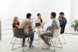 people sitting in a circle as part of the adult program at honey lake clinic